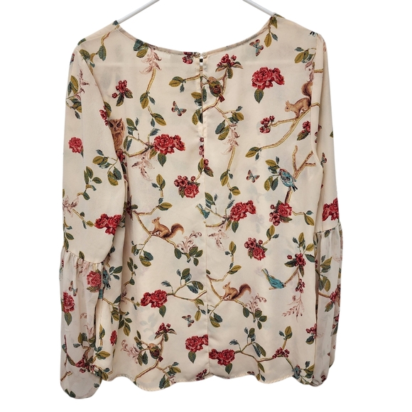 Disney By Lauren Conrad Whimsical Floral and Animal Print Blouse‎ Size Large - Picture 5 of 8
